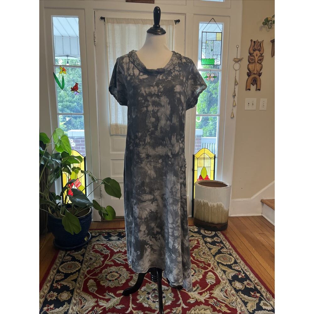 Oh My Gauze Dress 2 L/XL Black Blue Gray Tie Dye Boho Hippie Lagenlook Maxi - Picture 2 of 13